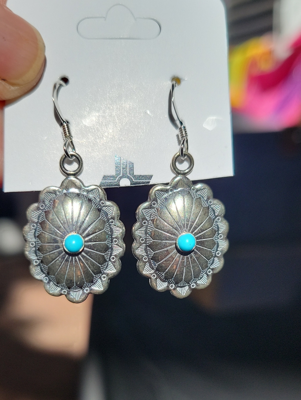 Sterling Silver Turquoise Concho Drop Earrings - Women Jewelry